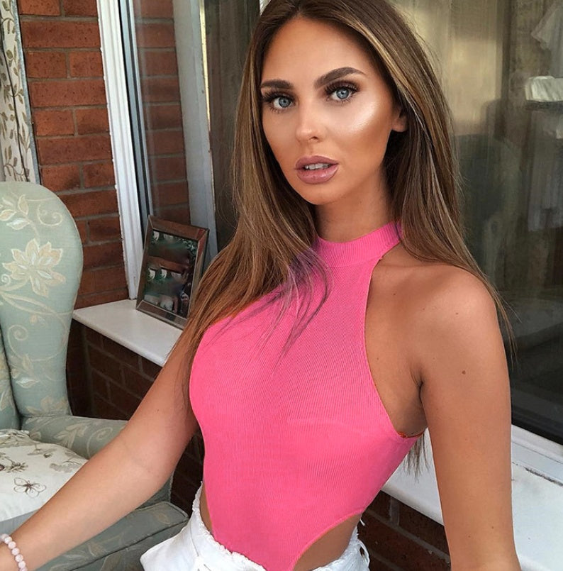Neon Halter Bodysuit Damen – Elastischer Fashion Tank Jumpsuit